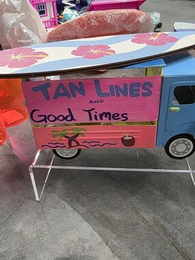 Tan Lines and Good Times Pink Surfboard Truck Accent Sign - Home Accents